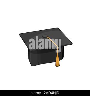 Abschlussfeier Schüler cap. Schwarze quadratische Hut. Beenden der Schule. Vector Illustration Stock Vektor