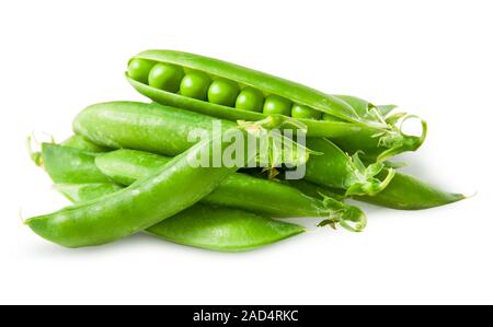 Stapel geschlossen pea Pods und eine offene Stockfoto