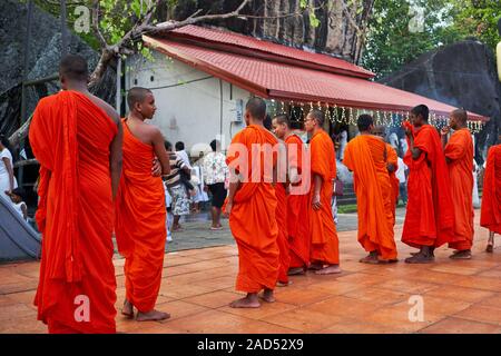 Junge Mönche warten auf die Prozession an einem Tempel in der Nähe von Unawatuna, Sri Lanka zu beginnen. Stockfoto