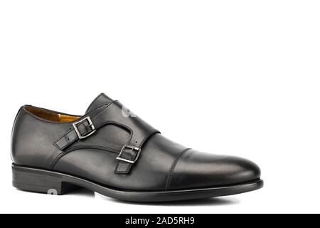 Schwarz Leder Oxford auf weißem Hintergrund. Stockfoto
