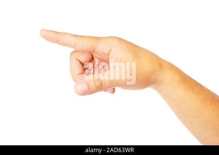 Hand poiting Symbol isoliert auf weißem Stockfoto