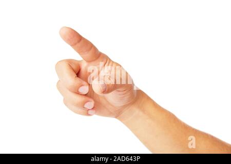 Hand poiting Symbol isoliert auf weißem Stockfoto