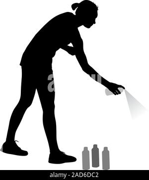 Silhouette Frau hält eine Spray auf weißem Hintergrund. Vektor-Illustration. Stock Vektor