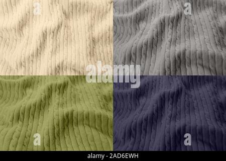 Herbst Winter 2019 2020 Klassiker Farben. Vanillepudding. Abends Blau. Paloma. Guacamole. Warmes gemütliches Heim und Fashion farben Konzept. Horizontale. close-up Stockfoto