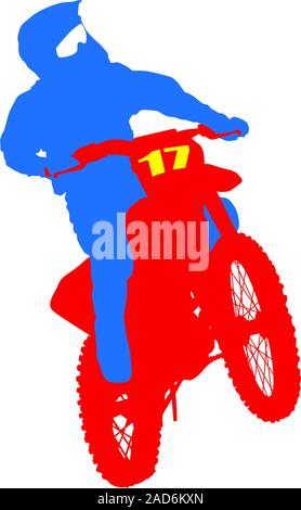 Schwarze Silhouetten Motocross Fahrer auf einem Motorrad. Vektorgrafiken. Stock Vektor