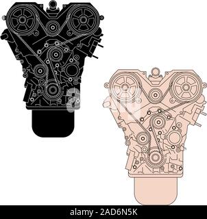 Verbrennungsmotor, von vorne gesehen. Vektor-Illustration. Stock Vektor
