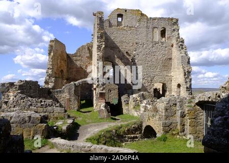 Burgruine Homburg und Homburg Ruine Nature Reserve, Unterfranken, Franken, Bayern, Deutschland Homburg Burgruine und Hombur Stockfoto