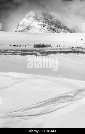 Skifahrer auf Tour in Snow Drift, Stuor Reaiddavaggi, Lappland, Schweden Stockfoto