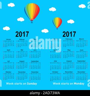 Stilvolle deutscher Kalender für 2017. In deutscher und englischer Sprache. Stock Vektor