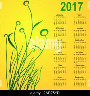 Stilvolle Kalender mit Blumen für 2017. Woche beginnt am Montag. Stock Vektor