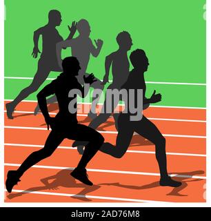 Silhouetten, Athleten im Stadion laufen. Vektor-Illustration. Stock Vektor