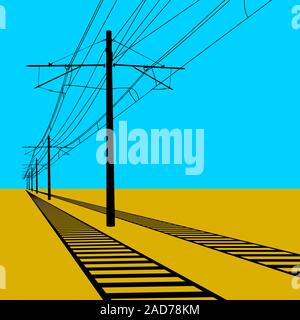 Eisenbahn-Freileitungen. Fahrdraht. Vektor-Illustration. Stock Vektor