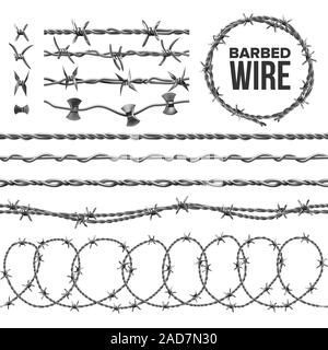 Barb Wire Sammlung mit Razor Detail Set Vektor Stock Vektor