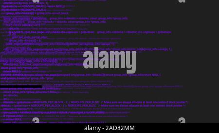 Violetter Bildschirm Codierung hacker Konzept Animation mit glitch. Programmiercode Tippfehler. Grosse Daten und Internet Cyber-angriffe. Programmiercode abstrakt. Blockchain Konzept, Computer digital Code Stockfoto