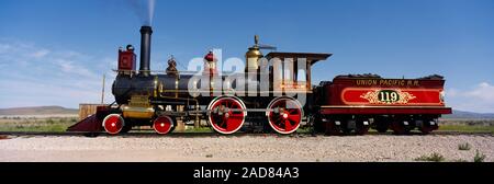 Den Motor auf eine Eisenbahn, Lok 119, Golden Spike National Historic Site, Utah, USA Stockfoto