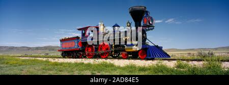 Zug Motor auf einer Eisenbahnschiene, Jupiter, Golden Spike National Historic Site, Utah, USA Stockfoto