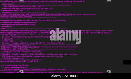 Rosa-Codierung hacker Konzept Animation mit glitch. Programmiercode Tippfehler. Grosse Daten und Internet Cyber-angriffe. Programmiercode abstrakt. Blockchain Konzept, Computer digital Code Stockfoto