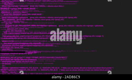 Rosa-Codierung hacker Konzept Animation mit glitch. Programmiercode Tippfehler. Grosse Daten und Internet Cyber-angriffe. Programmiercode abstrakt. Blockchain Konzept, Computer digital Code Stockfoto