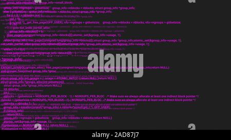 Rosa-Codierung hacker Konzept Animation mit glitch. Programmiercode Tippfehler. Grosse Daten und Internet Cyber-angriffe. Programmiercode abstrakt. Blockchain Konzept, Computer digital Code Stockfoto