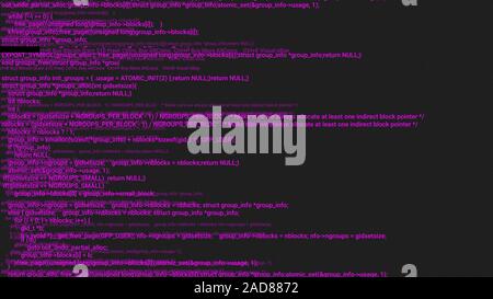 Rosa-Codierung hacker Konzept Animation mit glitch. Programmiercode Tippfehler. Grosse Daten und Internet Cyber-angriffe. Programmiercode abstrakt. Blockchain Konzept, Computer digital Code Stockfoto