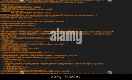 Orange-Codierung hacker Konzept Animation mit glitch. Programmiercode Tippfehler. Grosse Daten und Internet Cyber-angriffe. Programmiercode abstrakt. Blockchain Konzept, Computer digital Code Stockfoto