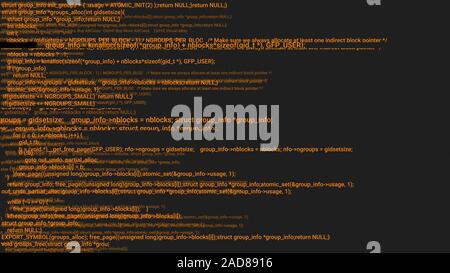Orange-Codierung hacker Konzept Animation mit glitch. Programmiercode Tippfehler. Grosse Daten und Internet Cyber-angriffe. Programmiercode abstrakt. Blockchain Konzept, Computer digital Code Stockfoto