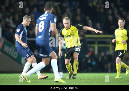 Burton Upon Trent, Großbritannien. 03 Dez, 2019. Liam Boyce von Burton Albion (27) Während der EFL Sky Bet Liga 1 Übereinstimmung zwischen Burton Albion und Southend United auf der Pirelli Stadium, Burton upon Trent, England am 3. Dezember 2019. Foto von Mick Haynes. Nur die redaktionelle Nutzung, eine Lizenz für die gewerbliche Nutzung erforderlich. Keine Verwendung in Wetten, Spiele oder einer einzelnen Verein/Liga/player Publikationen. Credit: UK Sport Pics Ltd/Alamy leben Nachrichten Stockfoto