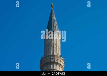 Istanbul, Türkei. November 18, 2019. Minarett der Hagia Sophia (Kirche der Heiligen Weisheit - Ayasofya) Stockfoto