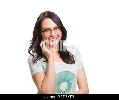 Portrait einer jungen Frau, die in modischen eyeglasse Stockfoto