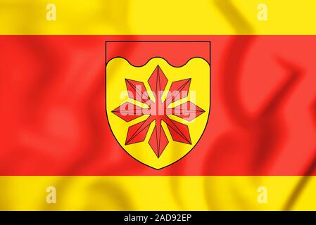 3D-Flagge von Meerbusch (Nordrhein-Westfalen), Deutschland. 3D-Darstellung. Stockfoto