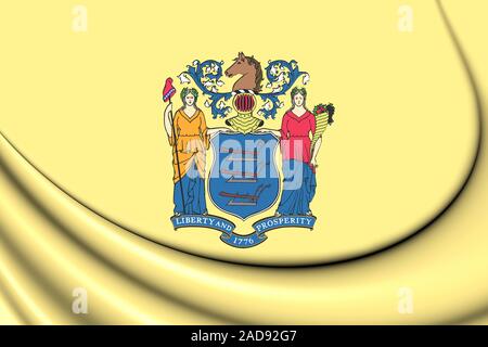 3D-Flagge New Jersey State, USA. 3D-Darstellung. Stockfoto