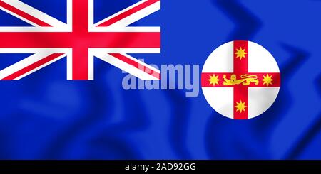 3D-Flagge von New South Wales, Australien. 3D-Darstellung. Stockfoto