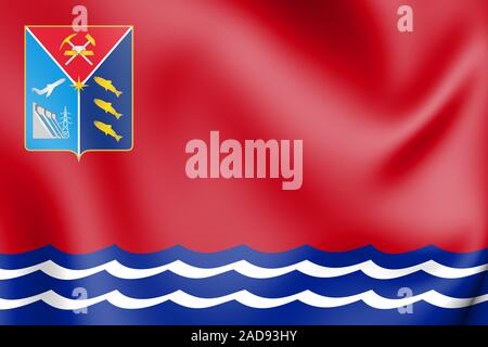 3D-Flagge der Magadan oblast, Russland. 3D-Darstellung. Stockfoto