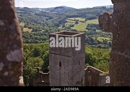 Blick vom Schloss, Kasselburg Pelm, Trier-Saarburg, Rheinland-Pfalz, Deutschland, Europa Stockfoto