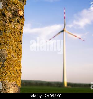 Power Energy Mühle Windenergieanlage auf einem Feld von Weizen Stockfoto