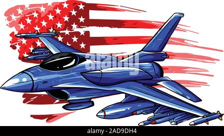 Militärische Kampfjets auf Hintergrund isoliert. Vector Illustration Stock Vektor