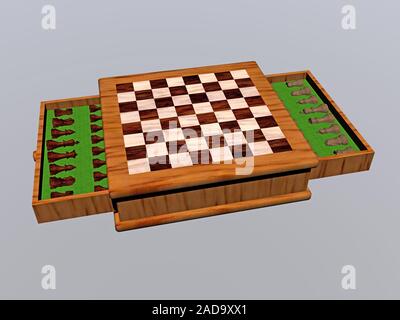 Schachspiel mit Schubladen für das Spielen von Stücken Stockfoto
