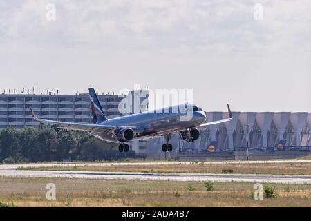 FRANKFURT, DEUTSCHLAND 11.08.2019 Aeroflot Russian Airlines Boeing Landung am Flughafen die Fraport AG in Frankfurt am Main. Stockfoto