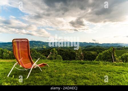Blick auf Weinberge im Sommer in Slowenien. Herzförmige Straße in Spicnik Stockfoto