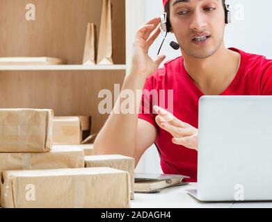 Call Center Mitarbeiterin am Paketverteilzentrum in Post Stockfoto