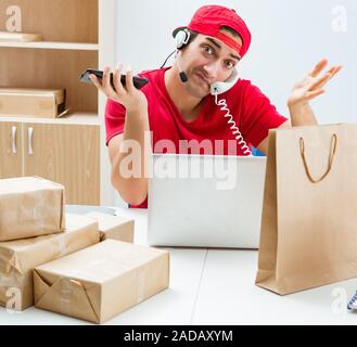 Call Center Mitarbeiterin am Paketverteilzentrum in Post Stockfoto