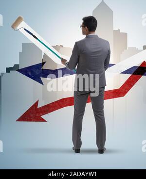 Unternehmer Zeichnen von Diagrammen in Prognosen Konzept Stockfoto