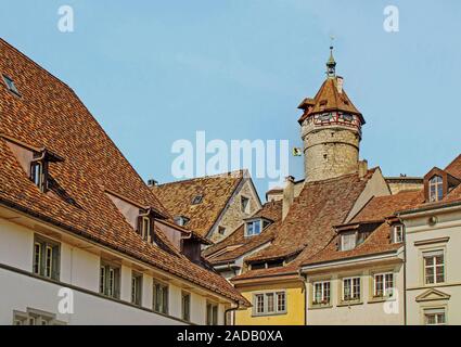 Altstadt von Schaffhausen mit Rheinfall, Schweiz Stockfoto