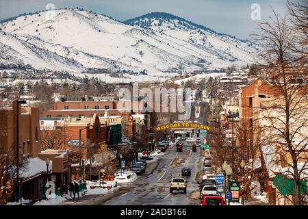 Innenstadt von Golden, Colorado, USA, im Winter. Stockfoto