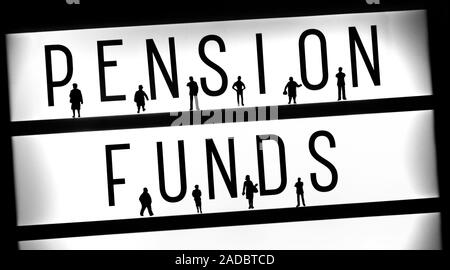 Minifigürchen vor der Worte Pensionsfonds Konzept ständigen Stockfoto