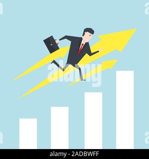 Geschäftsmann läuft das Chart. Konzept der Karriere Wachstum oder der Weg zum Erfolg. Stock Vektor