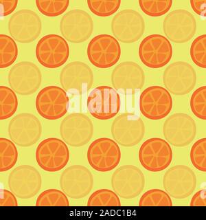 Orange Hälften nahtlose Vektor Muster. Citrus Slices auf gelben Hintergrund. Wiederholen orange Grapefruit Mandarine Kulisse. Verwenden Sie für den Sommer fabric Stock Vektor