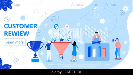 Customer Review flachbild Konzept für die Landing Page, Web Banner. Feedback und Bewertung Sterne, e-mails fallen in den Trichter. Stock Vektor
