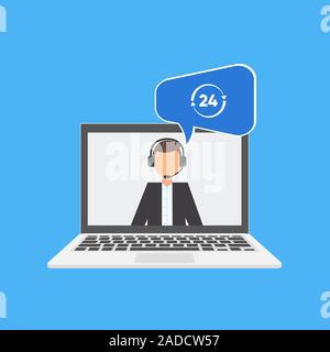 Call Center 24 7 unterstützen. Betreiber von Call Center. Kundenservice Charakter. Client Services und Kommunikation. Sprechblasen konzeptionelle von Client Stock Vektor