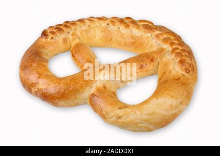 Frische hausgemachte Brezel, isoliert Stockfoto